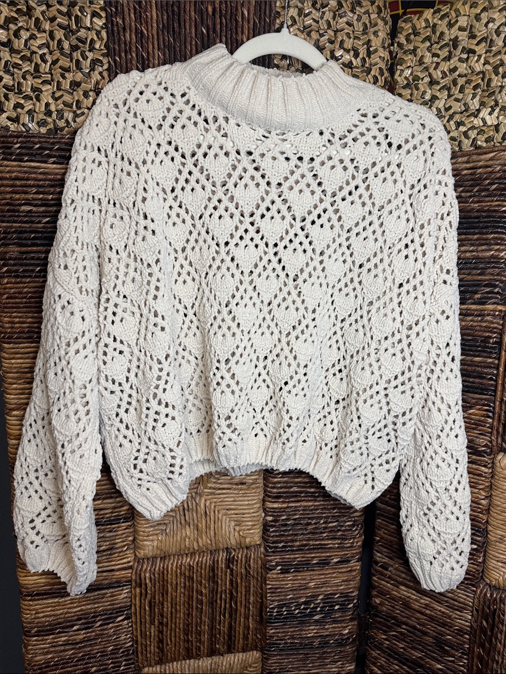 POL Open-Knit Cream Mock Neck Sweater